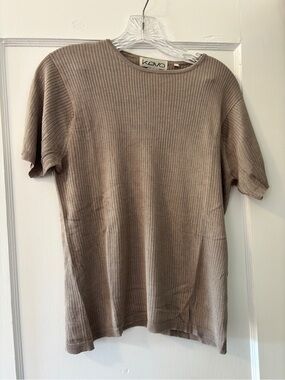 Vintage Silk Ribbed Short-Sleeve Shirt — Taupe
